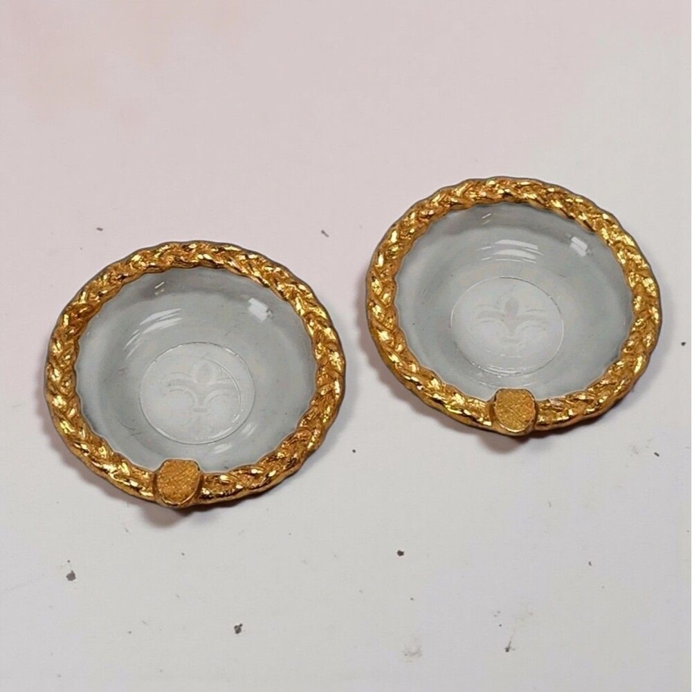 Vintage Princess House Gold Rope Glass Dishes Pair Fleur de Lis Decor Hollywood